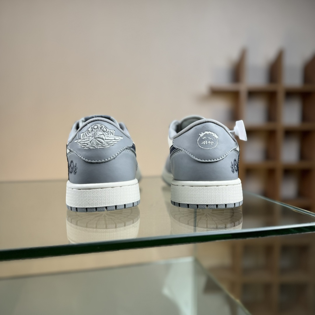 Travis Scott x Fragment Design x Air Jordan 1 Low OG SP AJ1 乔1 古驰联名 烟灰深蓝勾 低帮文化休闲板鞋 LD2025-023