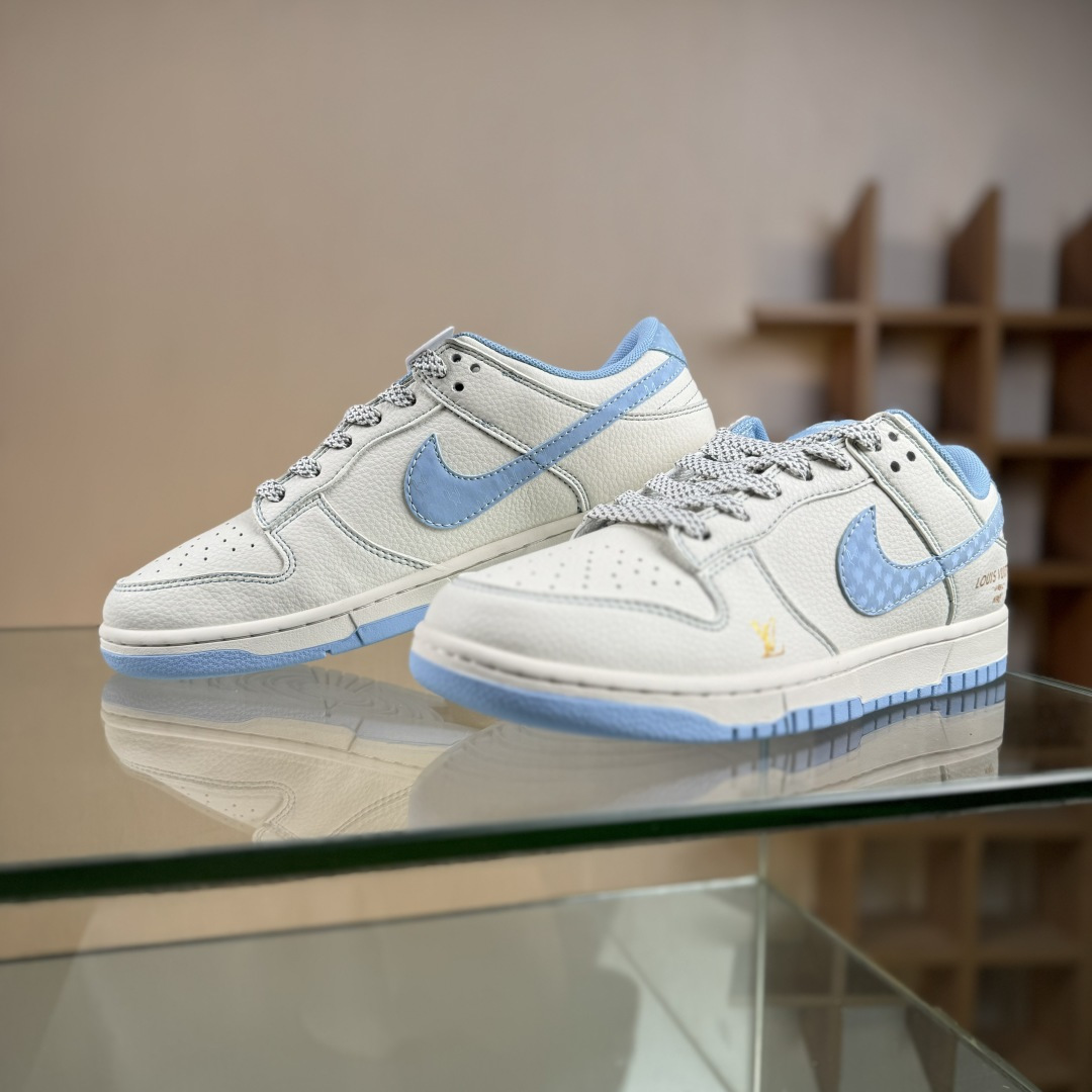 Nike SB Dunk Low LV联名 米白冰蓝金标 周年高端定制 低帮休闲板鞋 JP1628-005