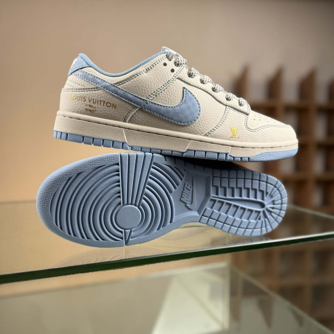 Nike SB Dunk Low LV联名 米白冰蓝金标 周年高端定制 低帮休闲板鞋 JP1628-005