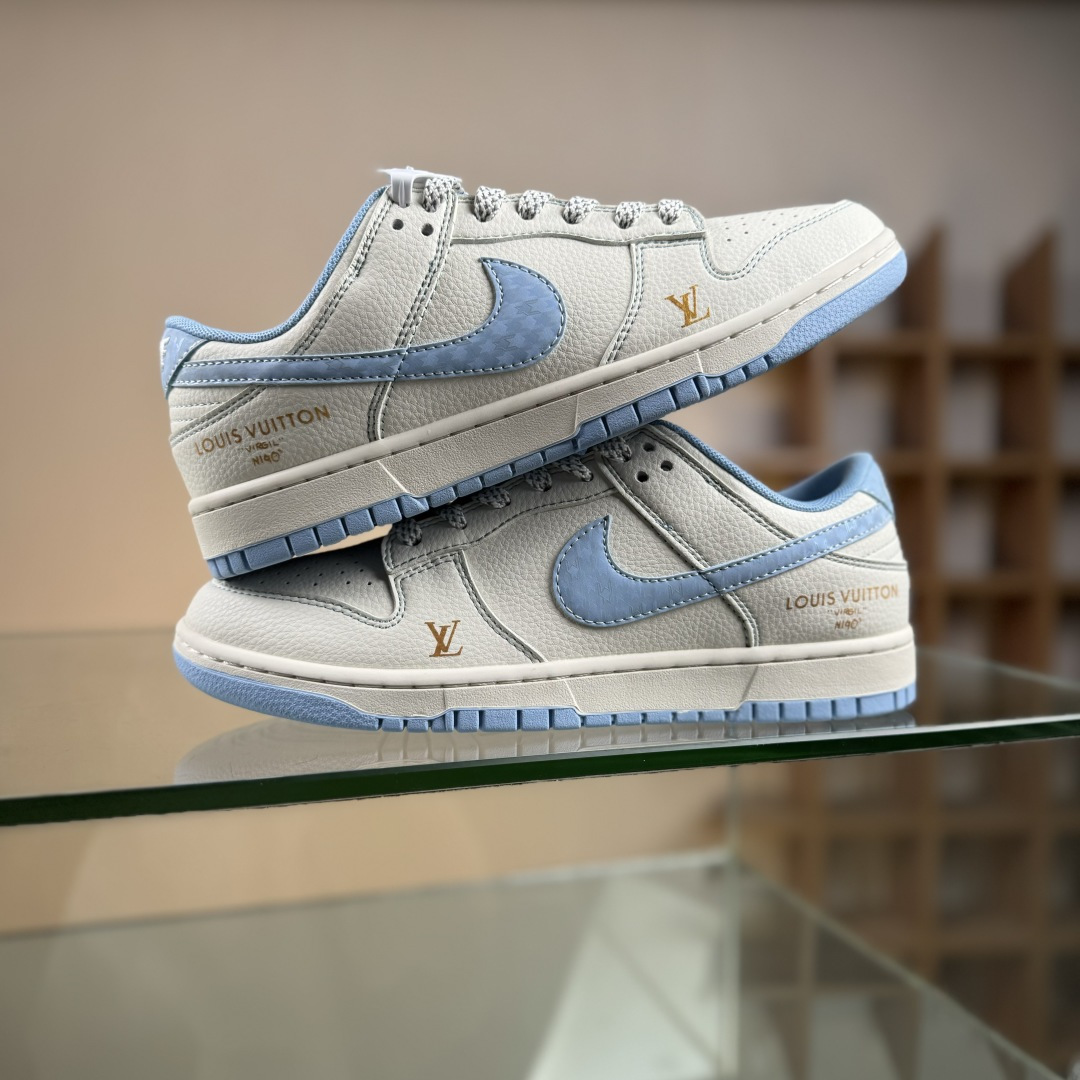 Nike SB Dunk Low LV联名 米白冰蓝金标 周年高端定制 低帮休闲板鞋 JP1628-005