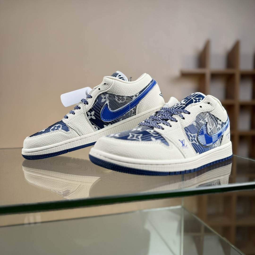 Air Jordan 1 Low AJ1 乔1 “LV路易威登联名---白蓝帆布印花”高端定制 低帮复古篮球鞋 QG1988-009