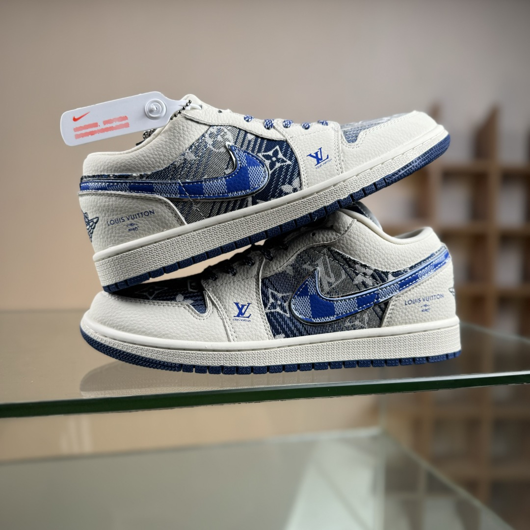 Air Jordan 1 Low AJ1 乔1 “LV路易威登联名---白蓝帆布印花”高端定制 低帮复古篮球鞋 QG1988-009