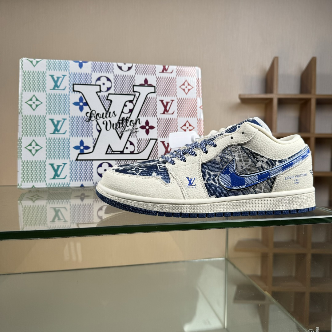 Air Jordan 1 Low AJ1 乔1 “LV路易威登联名---白蓝帆布印花”高端定制 低帮复古篮球鞋 QG1988-009
