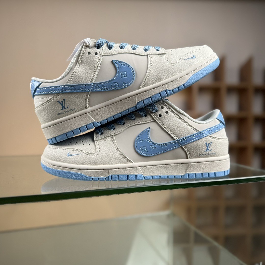Nike SB Dunk Low LV联名 米白冰蓝印花 周年高端定制 低帮休闲板鞋 JP1628-015