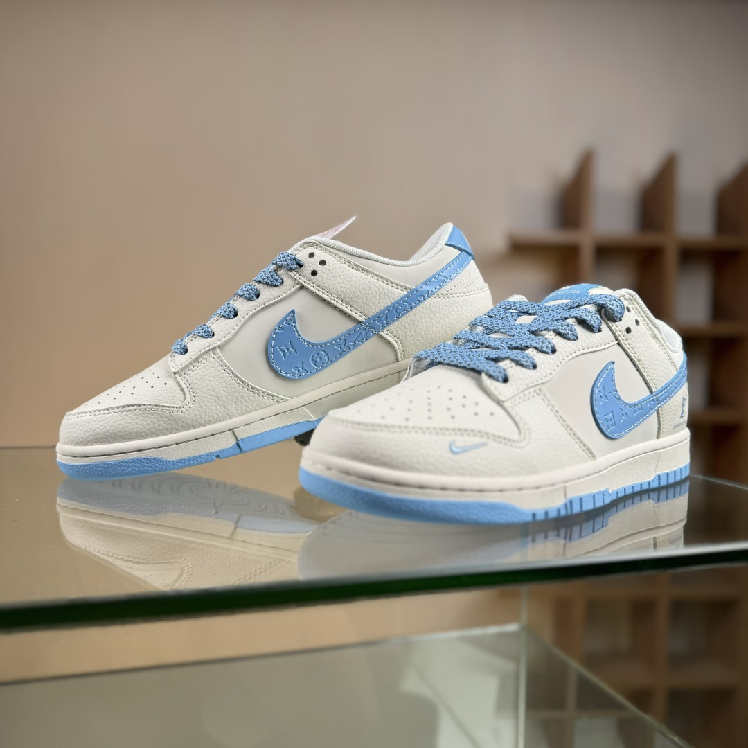 Nike SB Dunk Low LV联名 米白冰蓝印花 周年高端定制 低帮休闲板鞋 JP1628-015