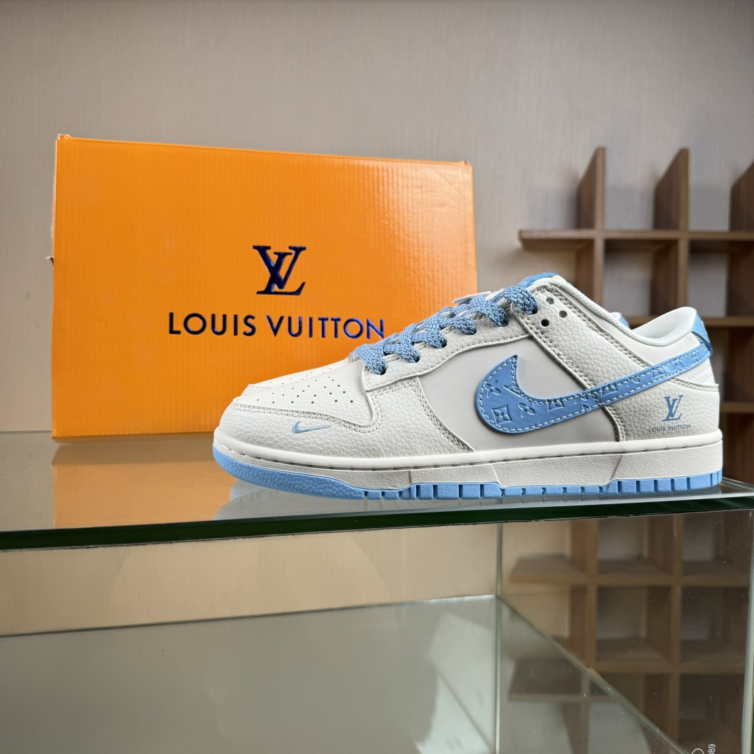 Nike SB Dunk Low LV联名 米白冰蓝印花 周年高端定制 低帮休闲板鞋 JP1628-015
