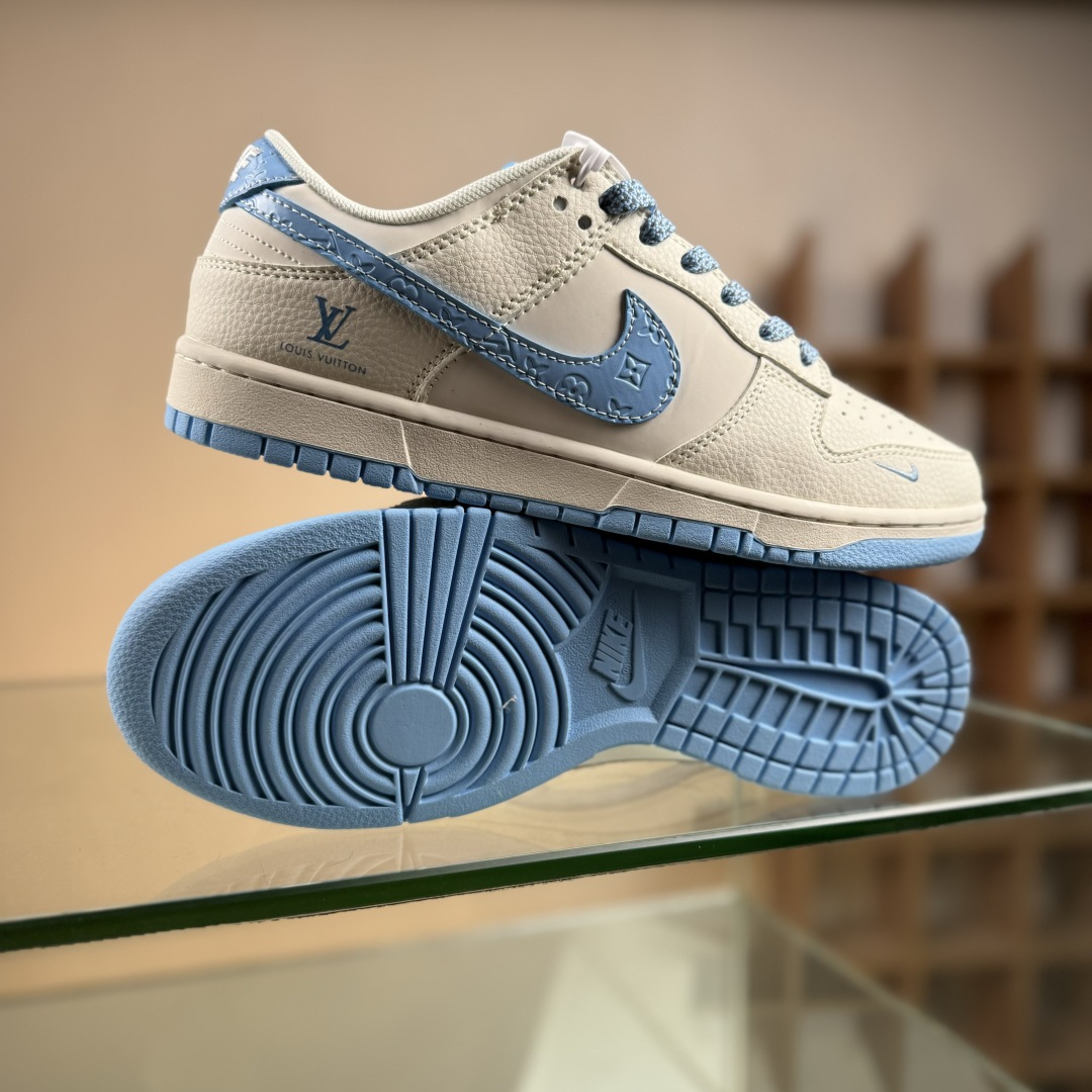 Nike SB Dunk Low LV联名 米白冰蓝印花 周年高端定制 低帮休闲板鞋 JP1628-015