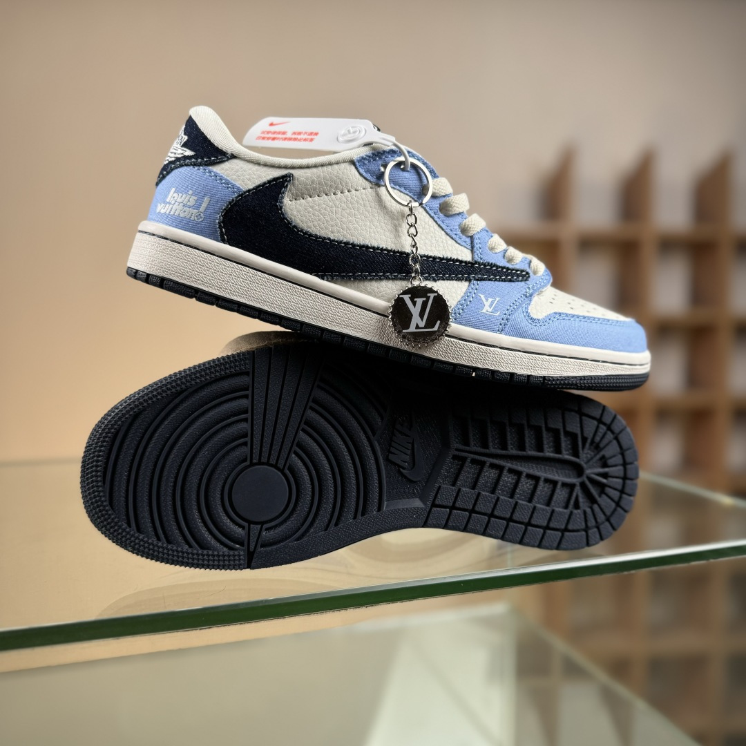Travis Scott x Nike Air Jordan 1 Low x Louis Vuitton Air Jordan 1 Low 反转蓝白黑倒钩 JW1188-146