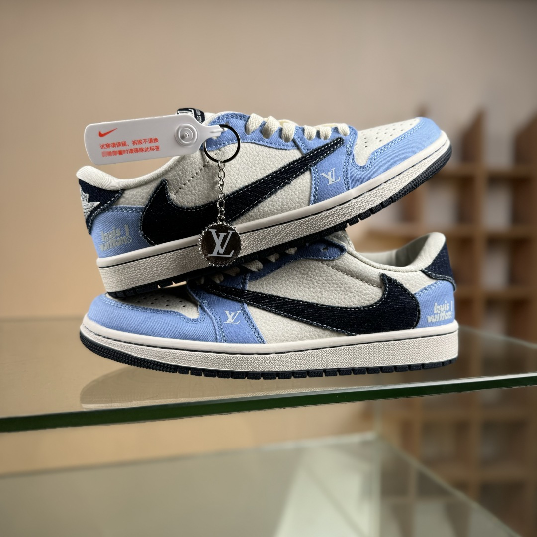 Travis Scott x Nike Air Jordan 1 Low x Louis Vuitton Air Jordan 1 Low 反转蓝白黑倒钩 JW1188-146