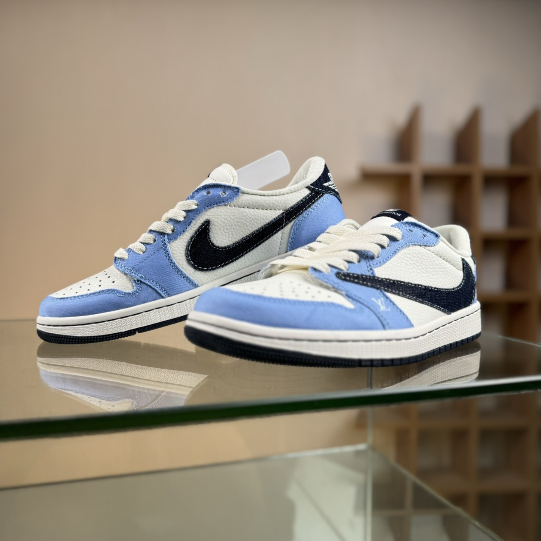 Travis Scott x Nike Air Jordan 1 Low x Louis Vuitton Air Jordan 1 Low 反转蓝白黑倒钩 JW1188-146