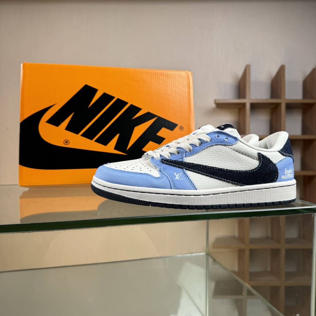 Travis Scott x Nike Air Jordan 1 Low x Louis Vuitton Air Jordan 1 Low 反转蓝白黑倒钩 JW1188-146
