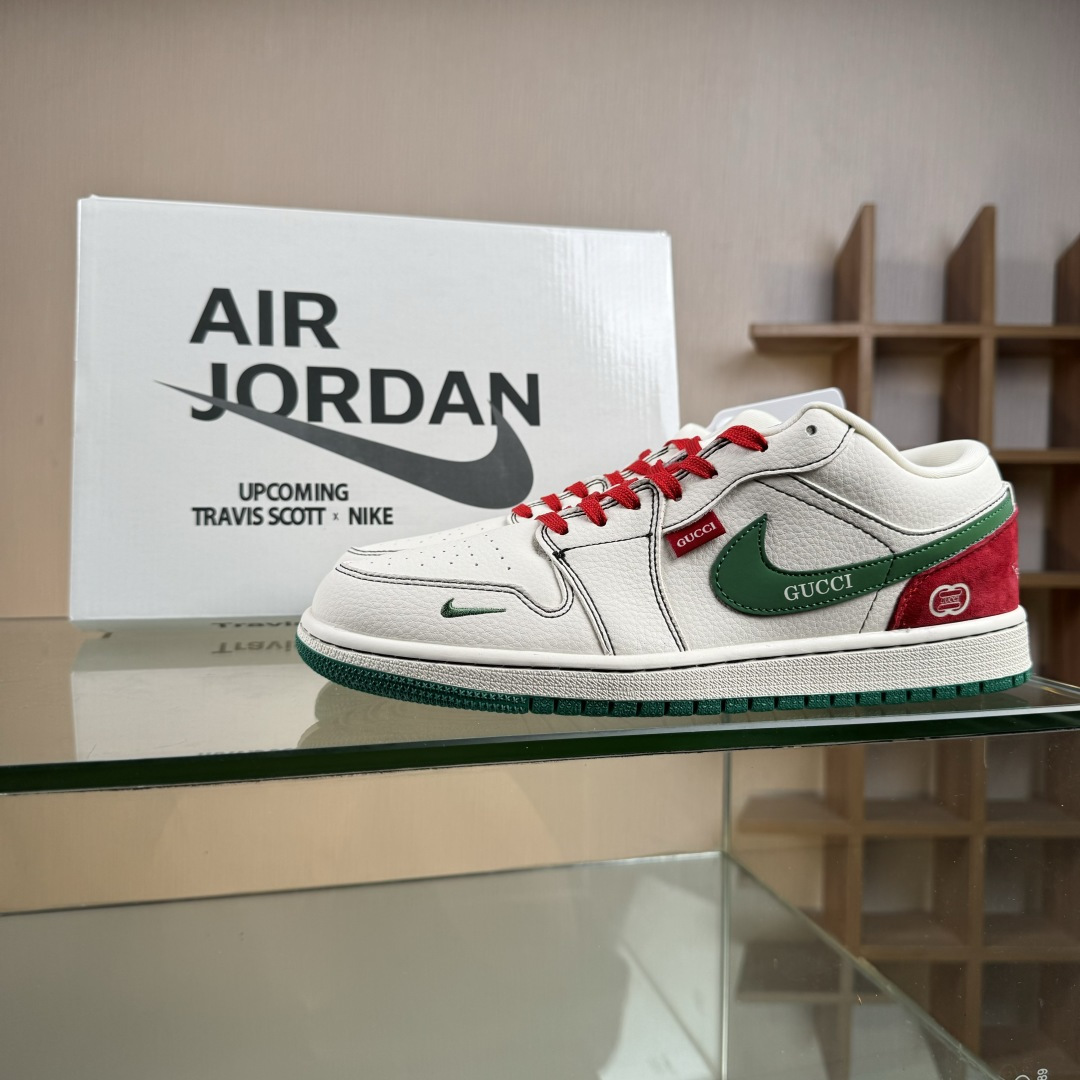 Air Jordan 1 Low AJ1 乔1 “古驰联名---奶白拼接红绿”高端定制 低帮复古篮球鞋 LD2025-003