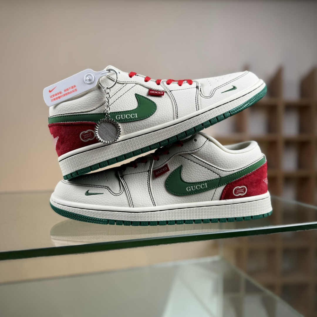 Air Jordan 1 Low AJ1 乔1 “古驰联名---奶白拼接红绿”高端定制 低帮复古篮球鞋 LD2025-003