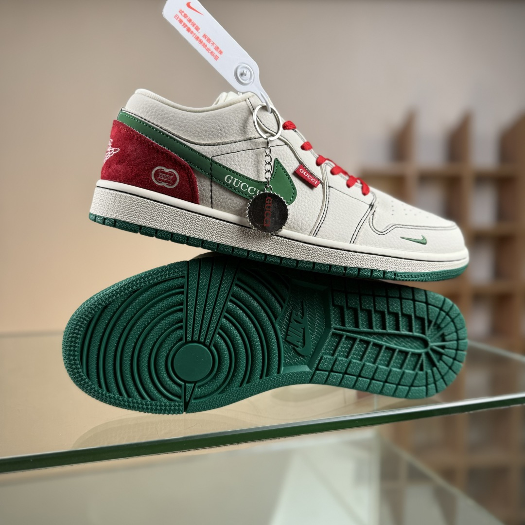 Air Jordan 1 Low AJ1 乔1 “古驰联名---奶白拼接红绿”高端定制 低帮复古篮球鞋 LD2025-003