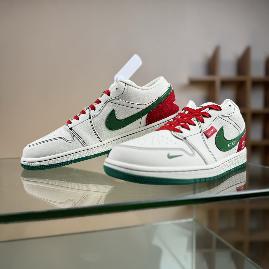 Air Jordan 1 Low AJ1 乔1 “古驰联名---奶白拼接红绿”高端定制 低帮复古篮球鞋 LD2025-003