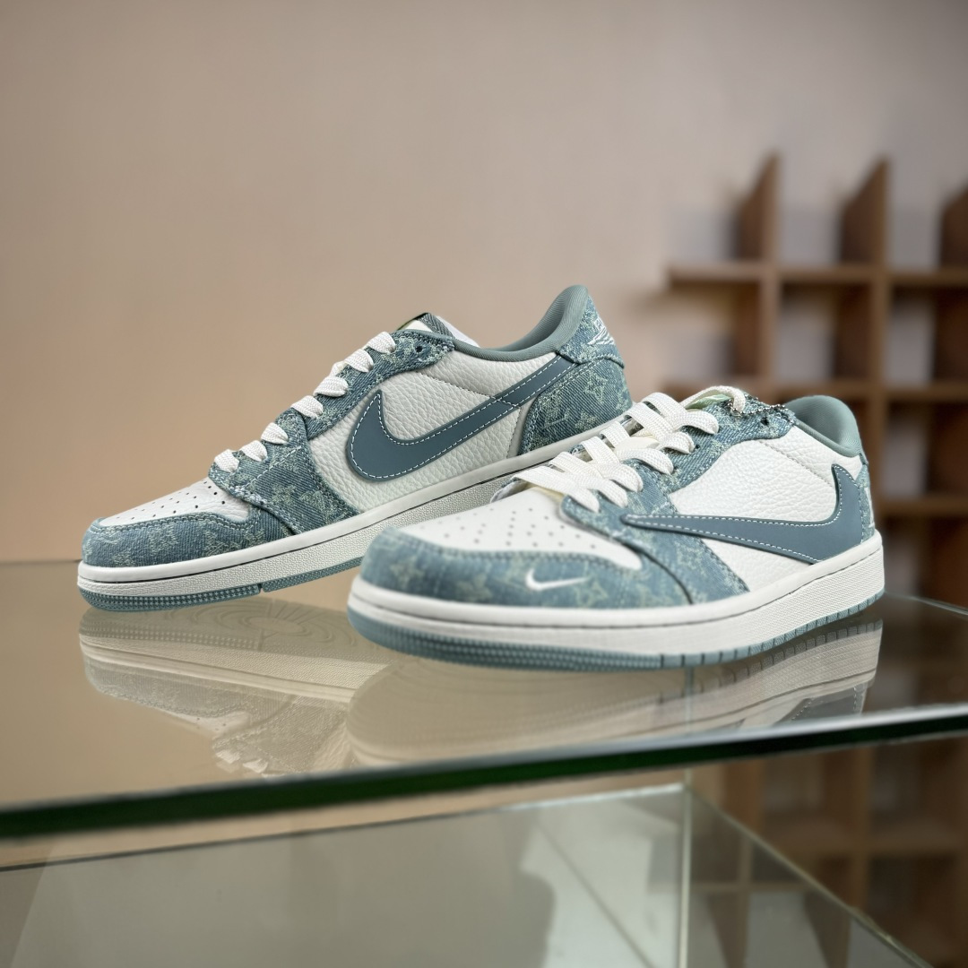 Travis Scott x Fragment Design x Air Jordan 1 Low OG SP AJ1 乔1 LV联名 青色牛仔 低帮文化休闲板鞋 SC0601-057