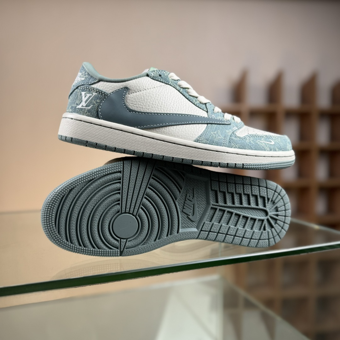 Travis Scott x Fragment Design x Air Jordan 1 Low OG SP AJ1 乔1 LV联名 青色牛仔 低帮文化休闲板鞋 SC0601-057