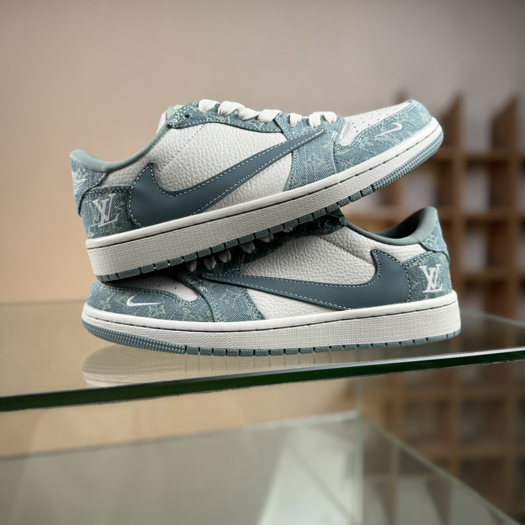 Travis Scott x Fragment Design x Air Jordan 1 Low OG SP AJ1 乔1 LV联名 青色牛仔 低帮文化休闲板鞋 SC0601-057