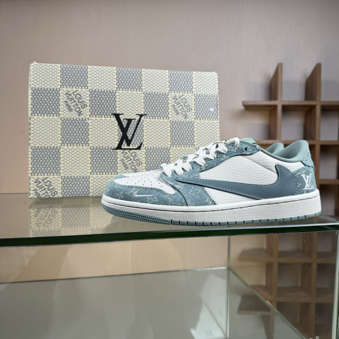 Travis Scott x Fragment Design x Air Jordan 1 Low OG SP AJ1 乔1 LV联名 青色牛仔 低帮文化休闲板鞋 SC0601-057