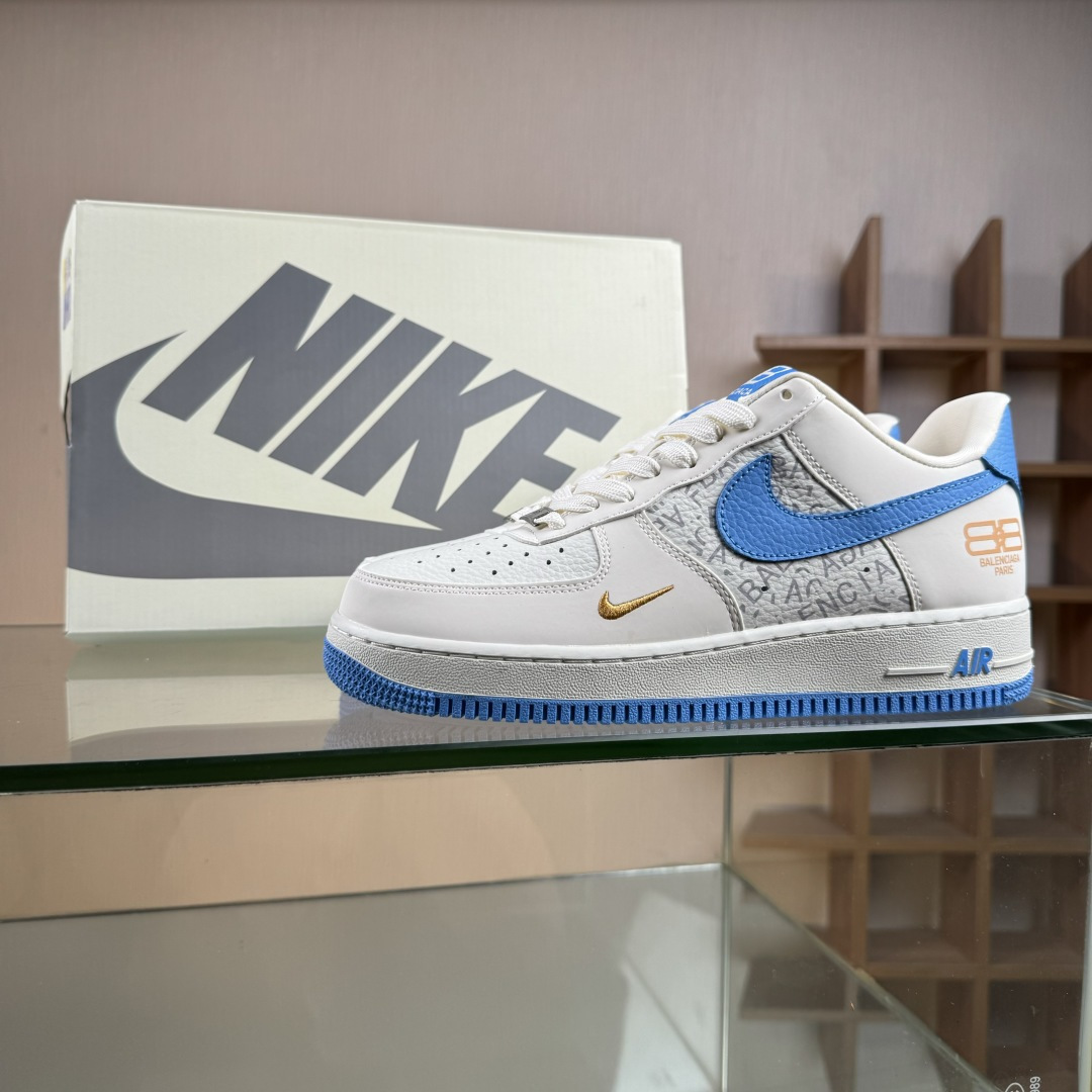 Nike Air Force 1'07 Low 巴黎世家联名 白蓝金 空军一号低帮休闲板鞋 YF9511-803