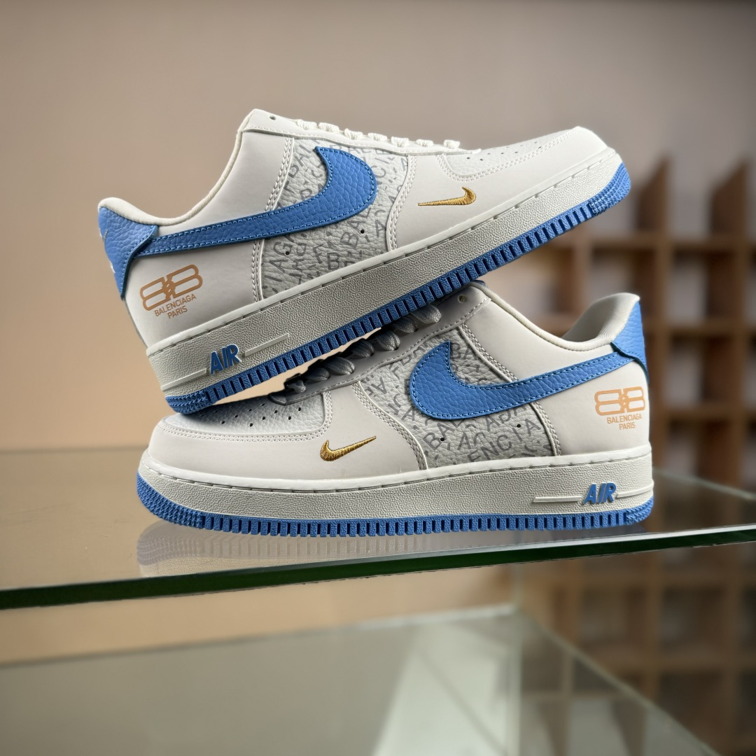 Nike Air Force 1'07 Low 巴黎世家联名 白蓝金 空军一号低帮休闲板鞋 YF9511-803