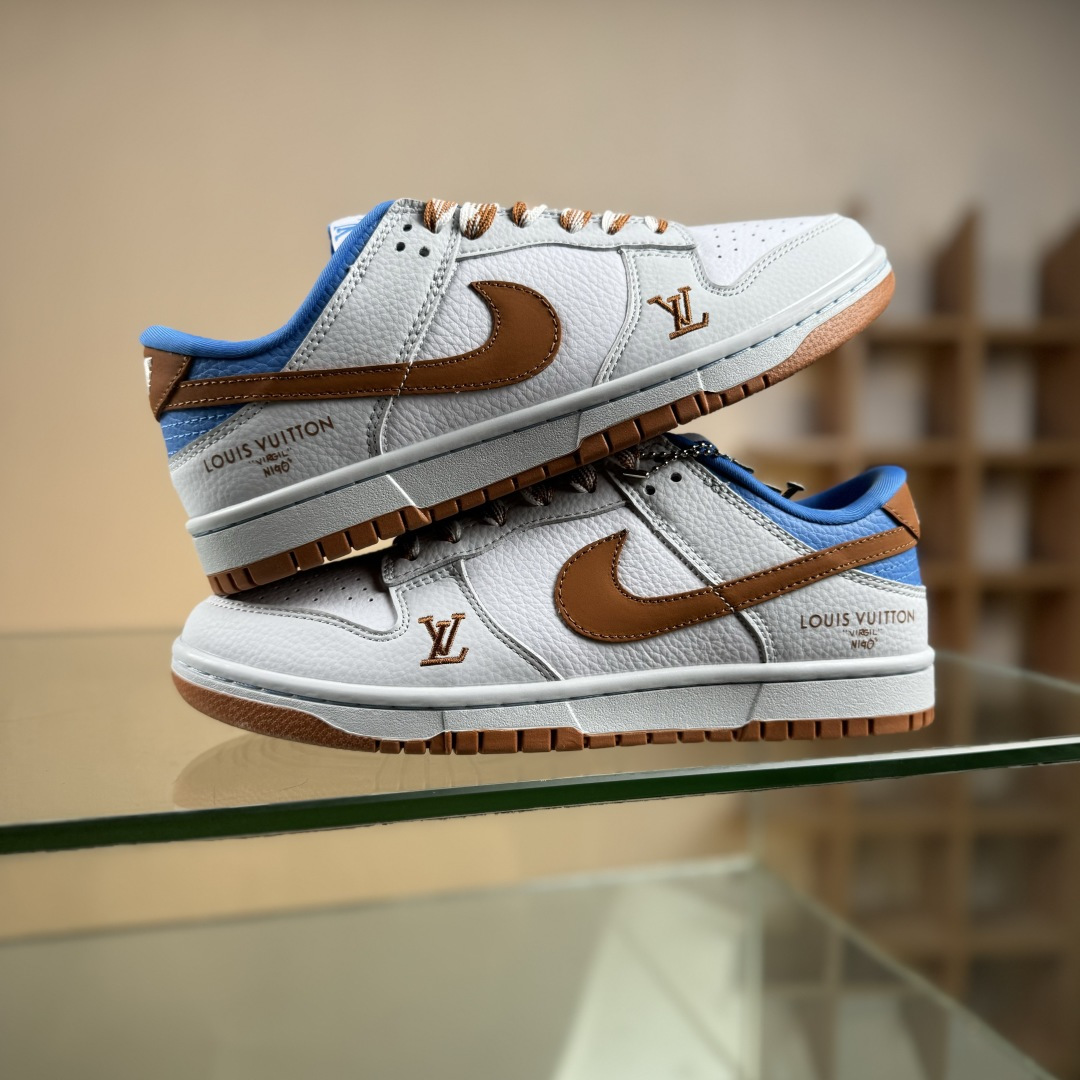 Nike SB Dunk Low LV联名 白灰棕蓝 周年高端定制 低帮休闲板鞋 SC0601-474