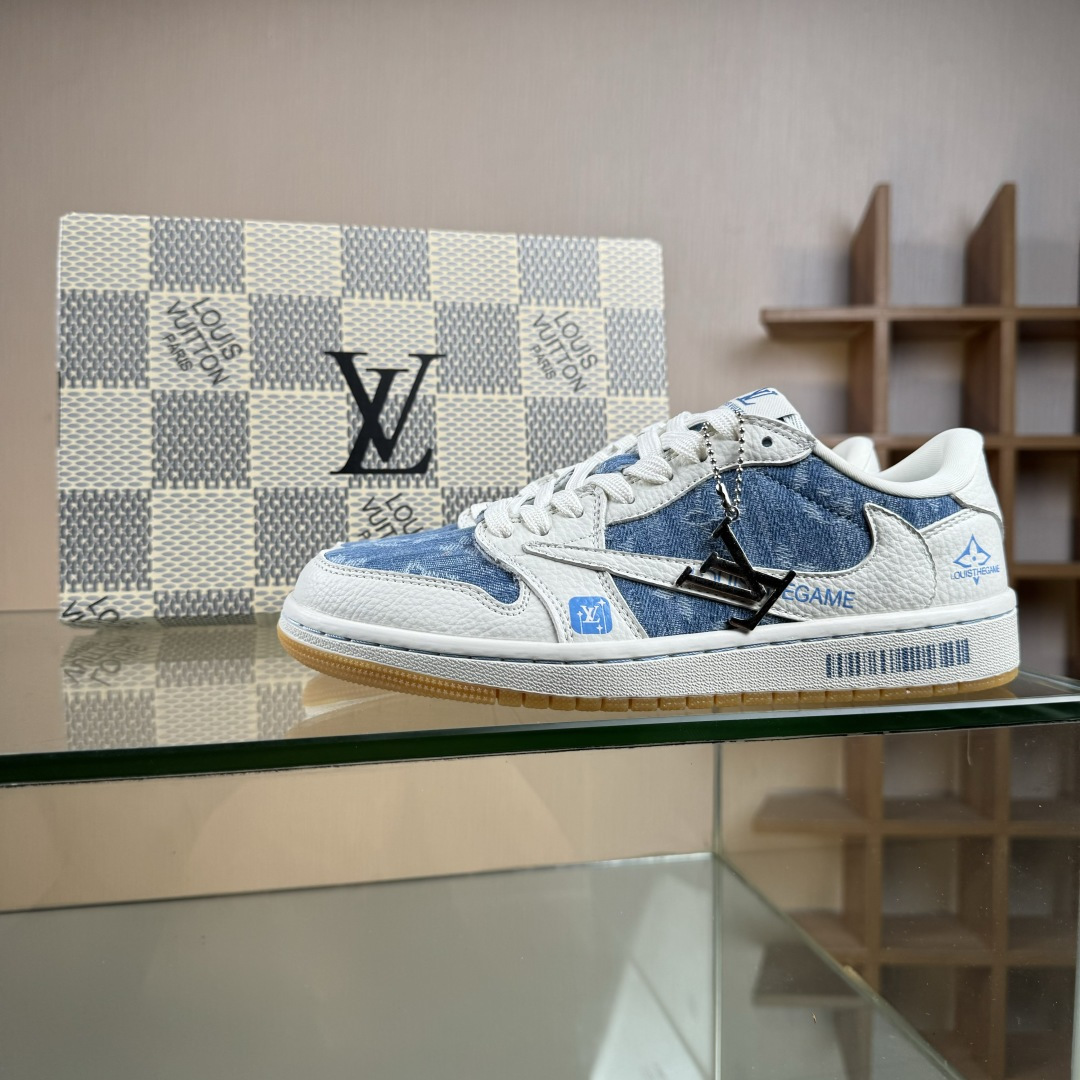 Travis Scott x Fragment Design x Air Jordan 1 Low SP AJ1 乔1 LV联名 白蓝牛仔 低帮文化休闲板鞋 SC0601-053