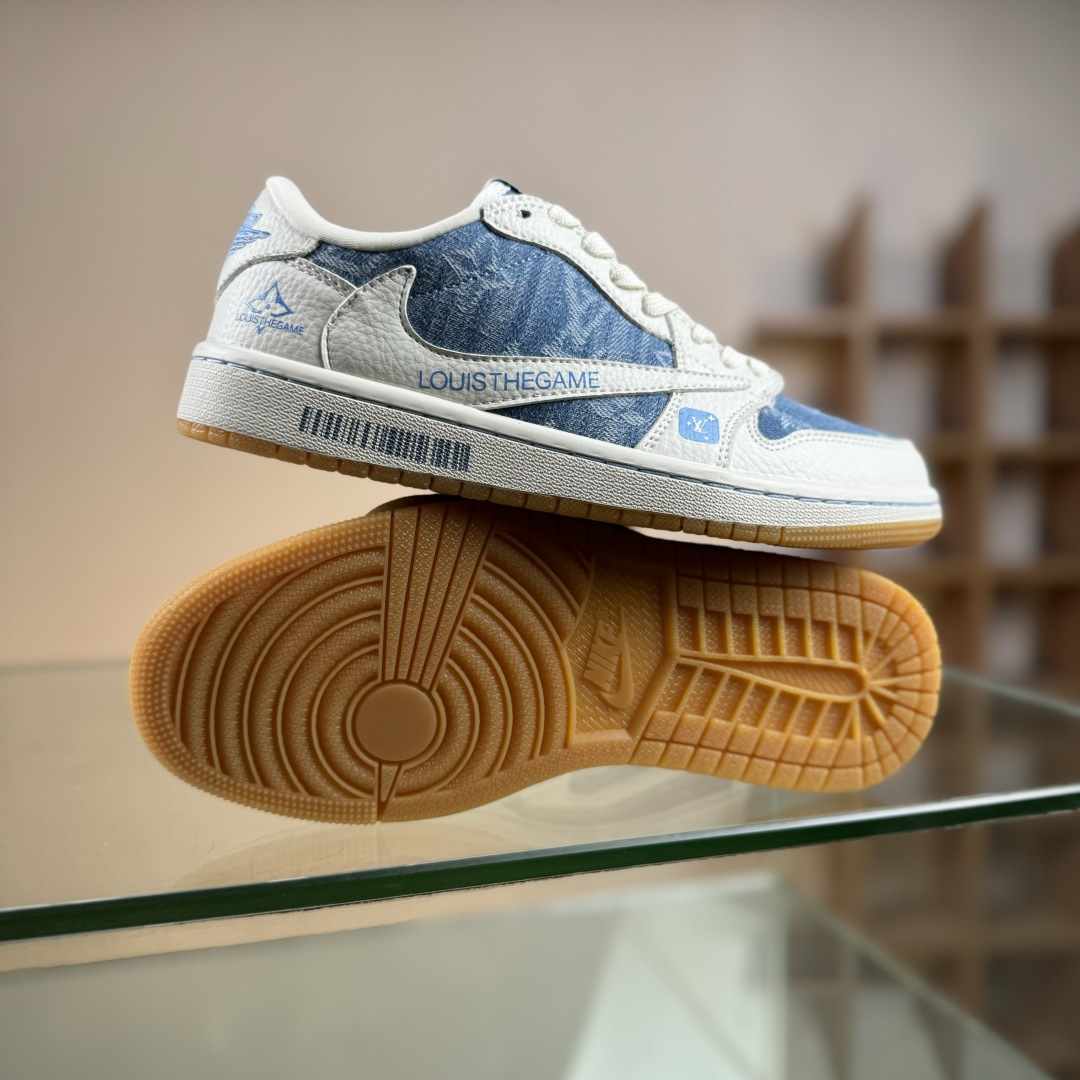 Travis Scott x Fragment Design x Air Jordan 1 Low SP AJ1 乔1 LV联名 白蓝牛仔 低帮文化休闲板鞋 SC0601-053