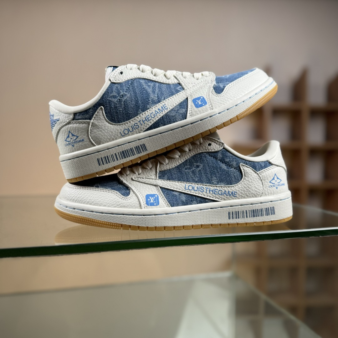Travis Scott x Fragment Design x Air Jordan 1 Low SP AJ1 乔1 LV联名 白蓝牛仔 低帮文化休闲板鞋 SC0601-053