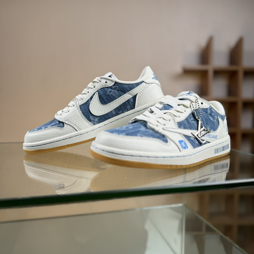 Travis Scott x Fragment Design x Air Jordan 1 Low SP AJ1 乔1 LV联名 白蓝牛仔 低帮文化休闲板鞋 SC0601-053