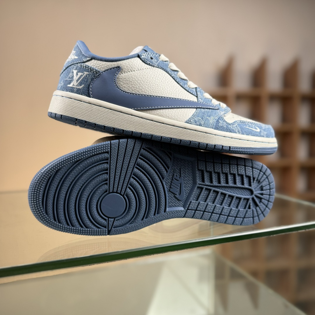 Travis Scott x Fragment Design x Air Jordan 1 Low SP AJ1 乔1 LV联名 天空蓝牛仔 低帮文化休闲板鞋 SC0601-056