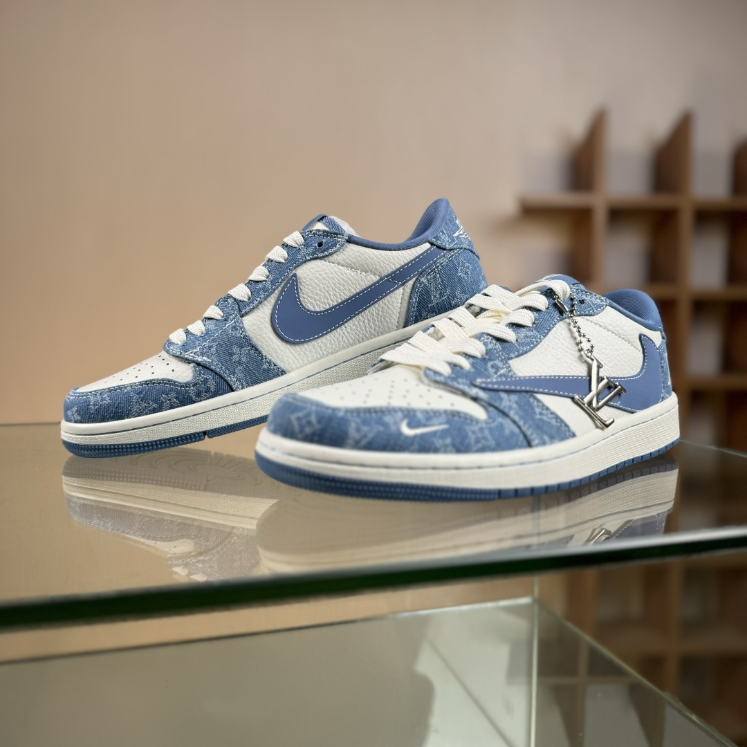 Travis Scott x Fragment Design x Air Jordan 1 Low SP AJ1 乔1 LV联名 天空蓝牛仔 低帮文化休闲板鞋 SC0601-056