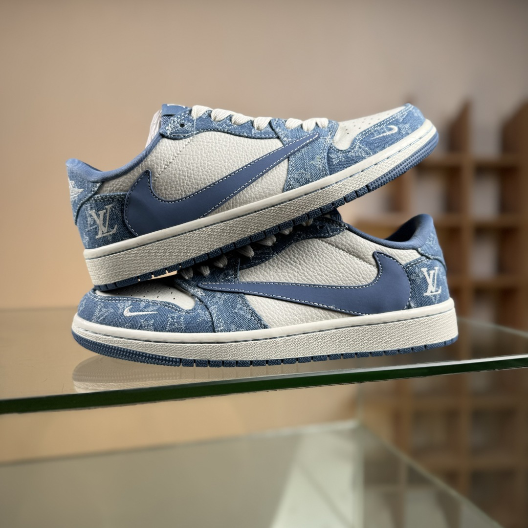 Travis Scott x Fragment Design x Air Jordan 1 Low SP AJ1 乔1 LV联名 天空蓝牛仔 低帮文化休闲板鞋 SC0601-056