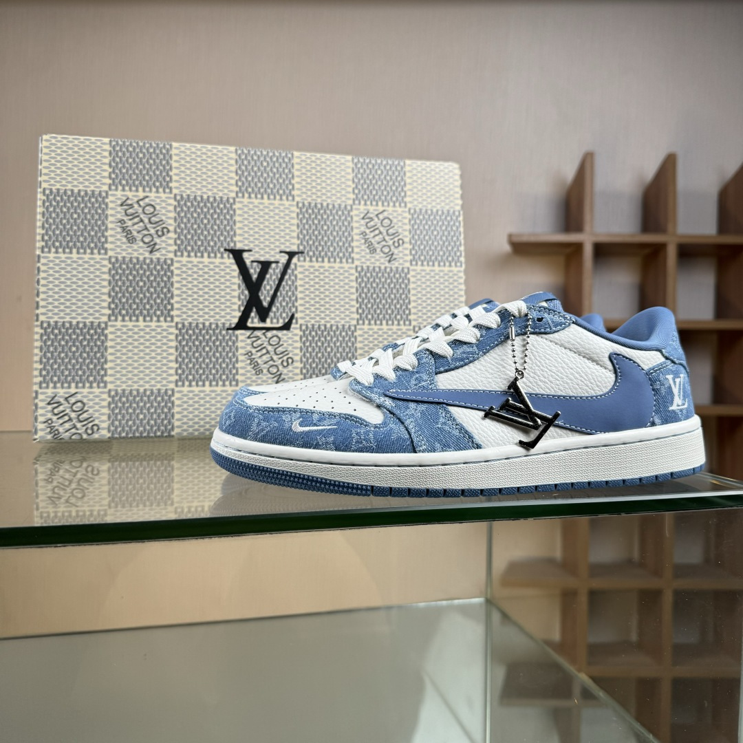 Travis Scott x Fragment Design x Air Jordan 1 Low SP AJ1 乔1 LV联名 天空蓝牛仔 低帮文化休闲板鞋 SC0601-056