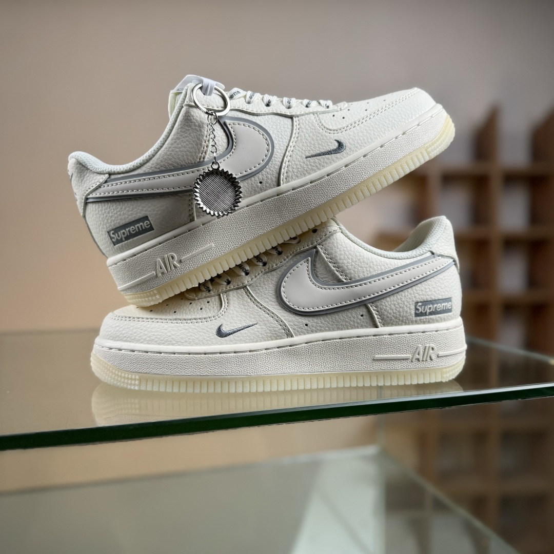 Nike Air Force 1'07 Low Supreme联名 米灰水晶底 空军一号低帮休闲板鞋 XX3168-193