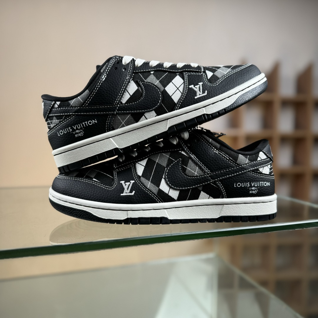 Nike SB Dunk Low LV联名 黑白网格 高端定制 低帮休闲板鞋 SC0601-460