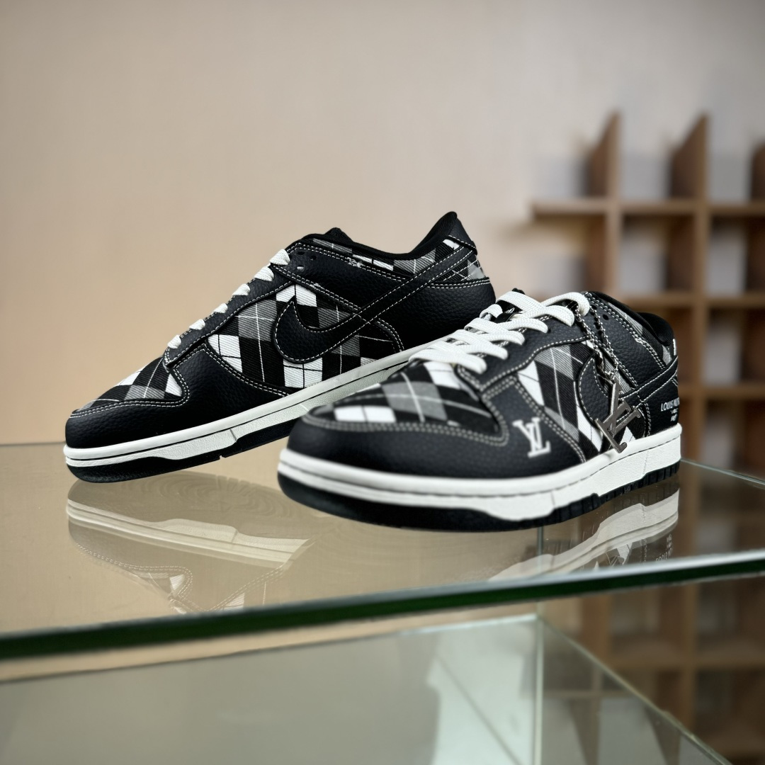 Nike SB Dunk Low LV联名 黑白网格 高端定制 低帮休闲板鞋 SC0601-460