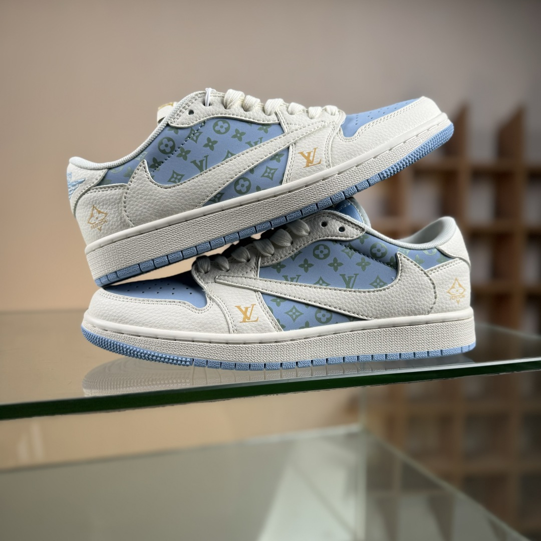 Travis Scott x Fragment Design x Air Jordan 1 Low SP AJ1 乔1 LV联名 浅米蓝 低帮文化休闲板鞋 ZH2598-163