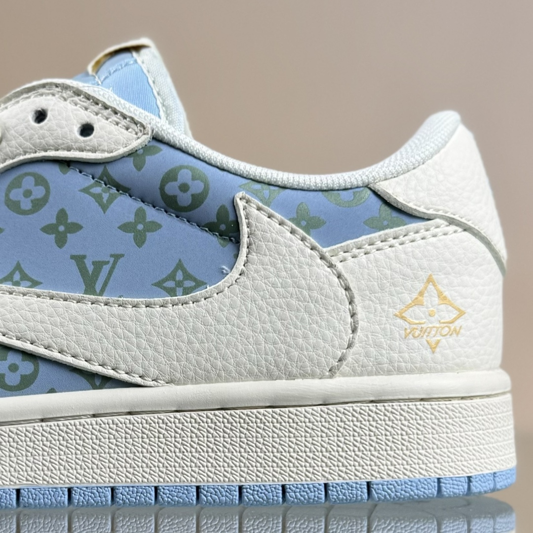Travis Scott x Fragment Design x Air Jordan 1 Low SP AJ1 乔1 LV联名 浅米蓝 低帮文化休闲板鞋 ZH2598-163
