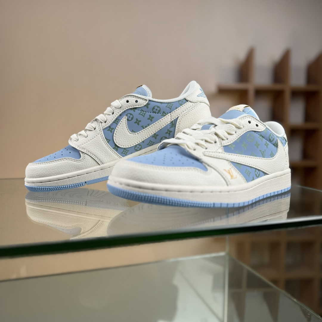 Travis Scott x Fragment Design x Air Jordan 1 Low SP AJ1 乔1 LV联名 浅米蓝 低帮文化休闲板鞋 ZH2598-163