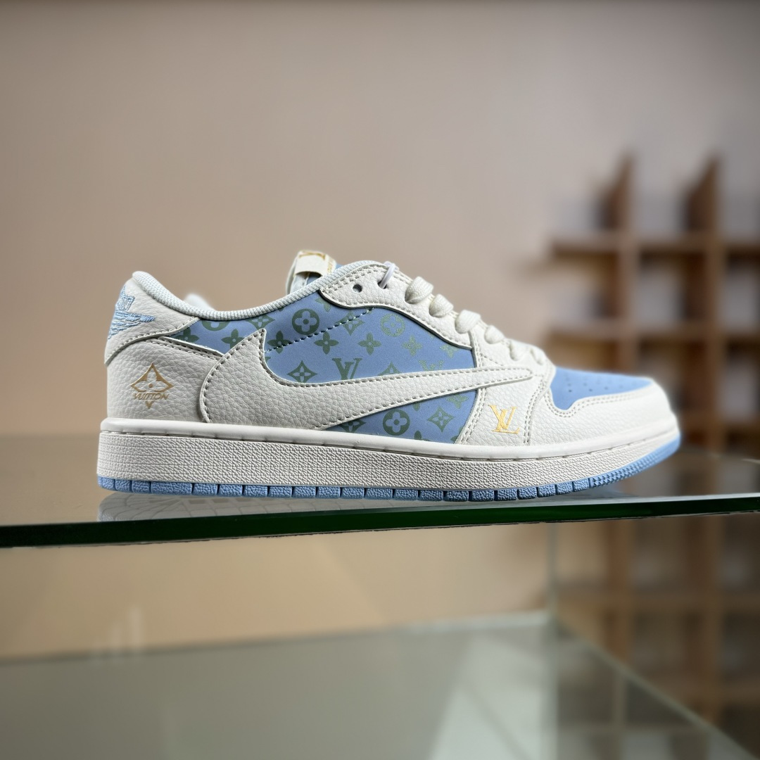 Travis Scott x Fragment Design x Air Jordan 1 Low SP AJ1 乔1 LV联名 浅米蓝 低帮文化休闲板鞋 ZH2598-163