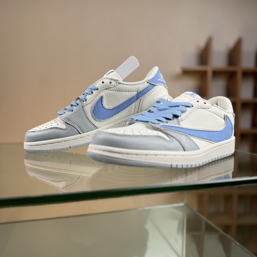 280 Travis Scott x Nike Air Jordan 1 Low x Louis Vuitton Air Jordan 1 Low 反转灰白蓝倒钩 JW1188-145