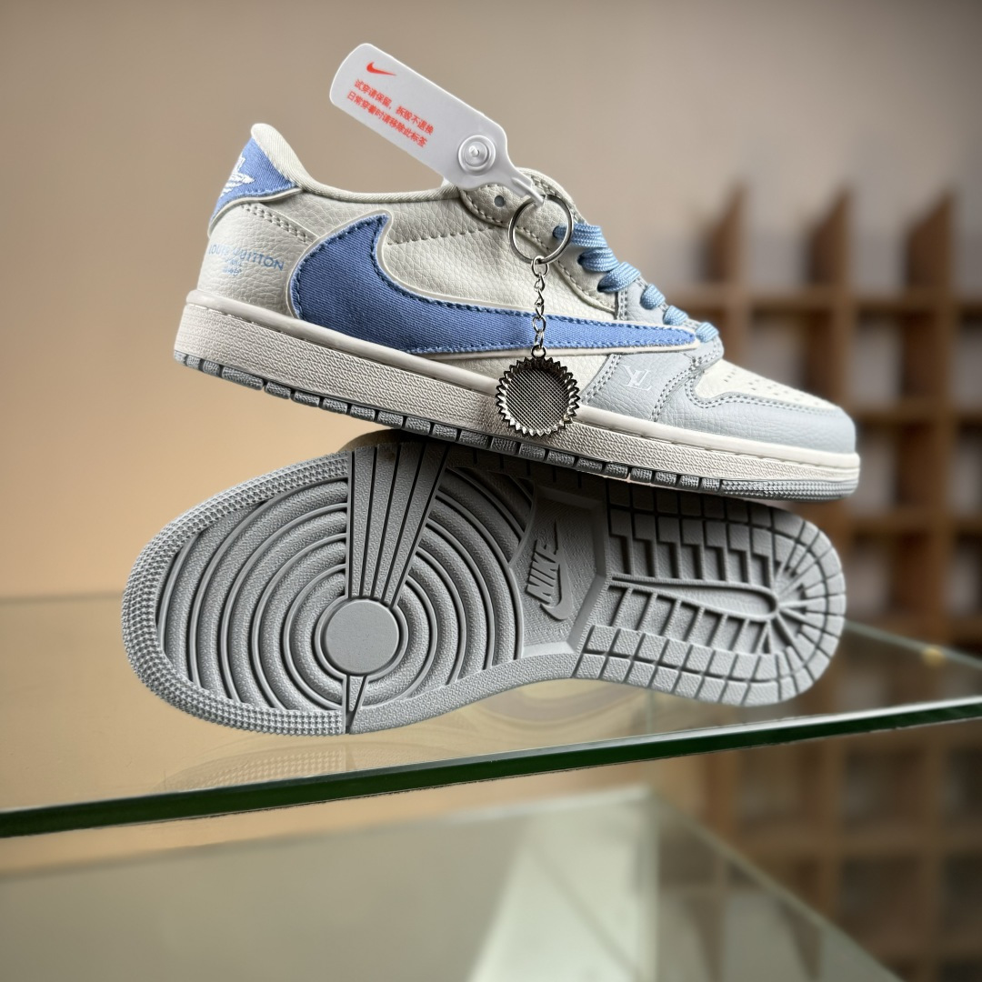 280 Travis Scott x Nike Air Jordan 1 Low x Louis Vuitton Air Jordan 1 Low 反转灰白蓝倒钩 JW1188-145