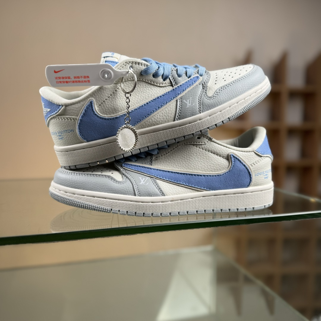 280 Travis Scott x Nike Air Jordan 1 Low x Louis Vuitton Air Jordan 1 Low 反转灰白蓝倒钩 JW1188-145