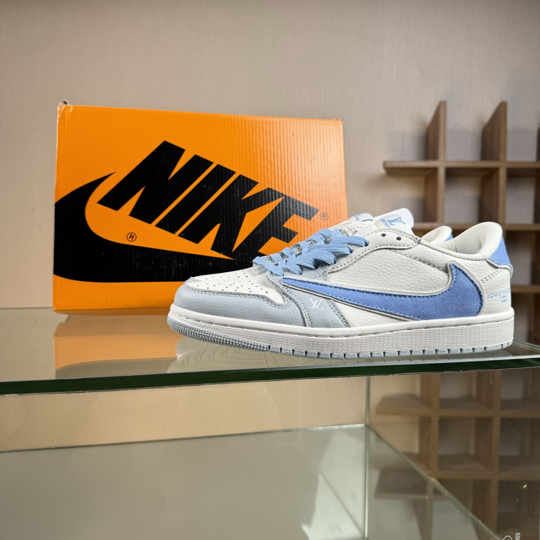 280 Travis Scott x Nike Air Jordan 1 Low x Louis Vuitton Air Jordan 1 Low 反转灰白蓝倒钩 JW1188-145