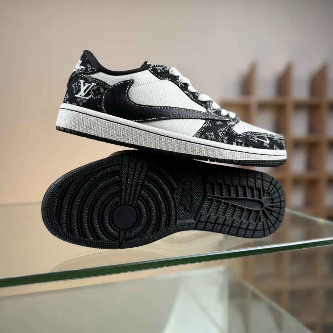 280 Travis Scott x Fragment Design x Air Jordan 1 Low SP AJ1 乔1 LV联名 白黑牛仔 低帮文化休闲板鞋 SC0601-058