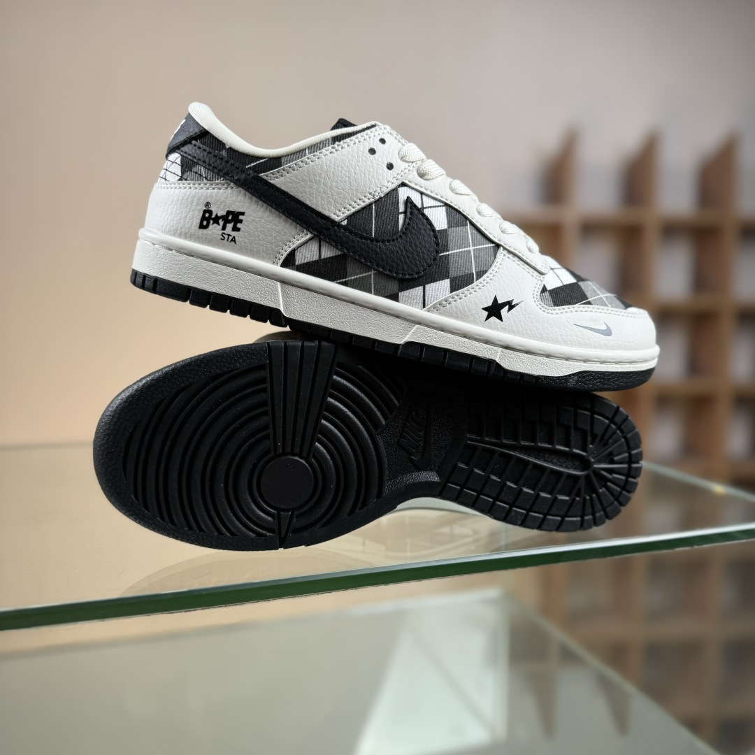 280 Nike SB Dunk Low BAPE联名 白黑网格 高端定制 低帮休闲板鞋 SC0601-463