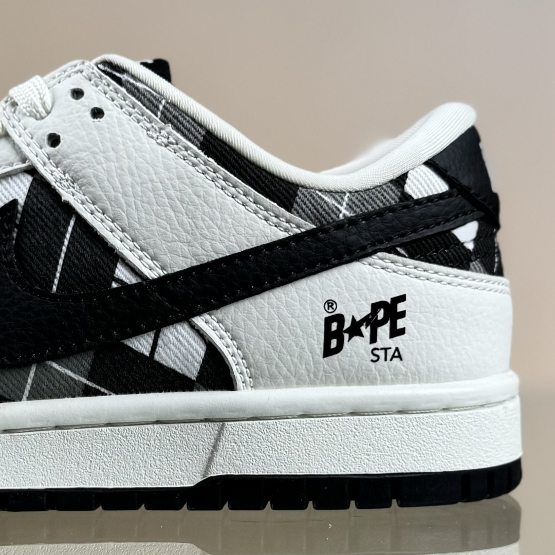 280 Nike SB Dunk Low BAPE联名 白黑网格 高端定制 低帮休闲板鞋 SC0601-463