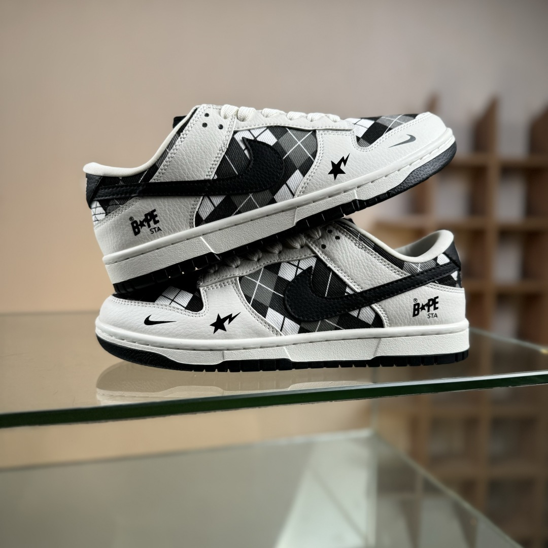 280 Nike SB Dunk Low BAPE联名 白黑网格 高端定制 低帮休闲板鞋 SC0601-463