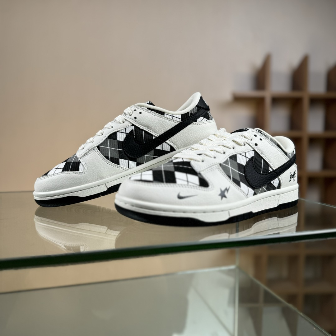 280 Nike SB Dunk Low BAPE联名 白黑网格 高端定制 低帮休闲板鞋 SC0601-463